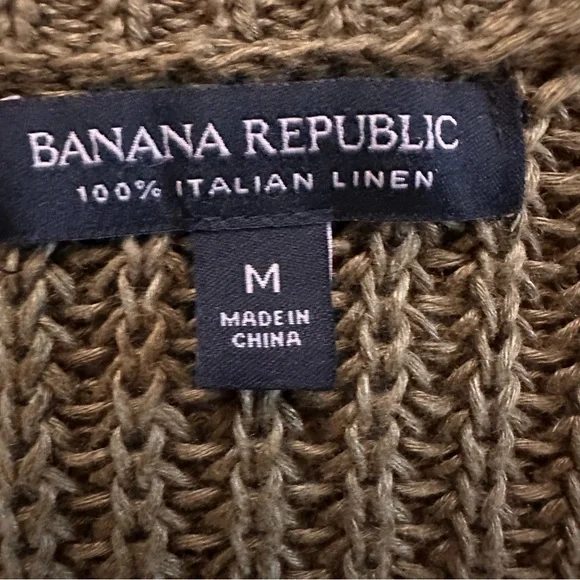 Banana Republic 100% Linen Open Knit V-Neck Sweater Olive Green Medium - Picture 10 of 10